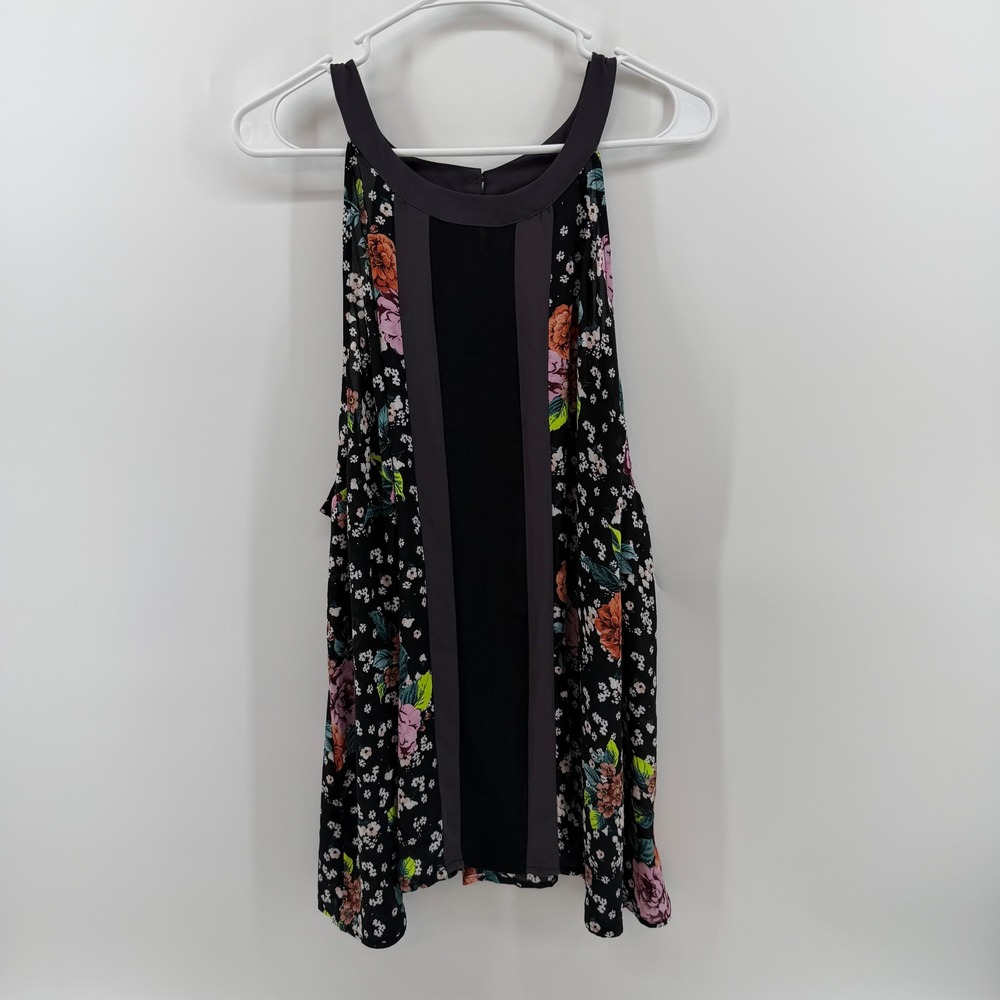 Torrid Floral Halter Tank Top Womens 3 Black Pink Chiffon